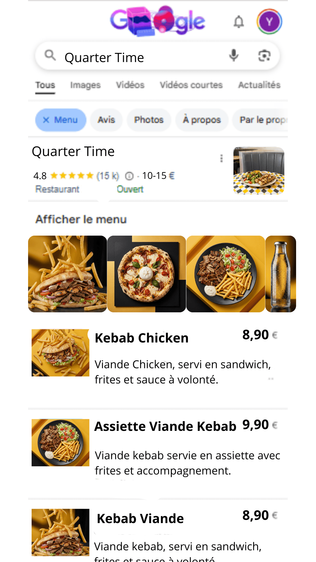 Fiche GMB Modèle Menu